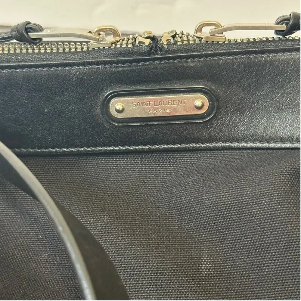 Saint Laurent ID Convertible Travel Duffel Bag Large Black Canvas Leather Trim